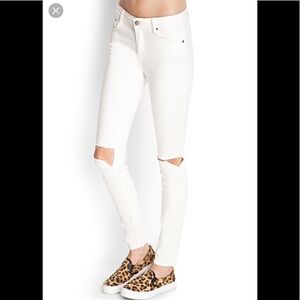 Forever 21 Ripped Knee Skinny Jeans White Sz 26